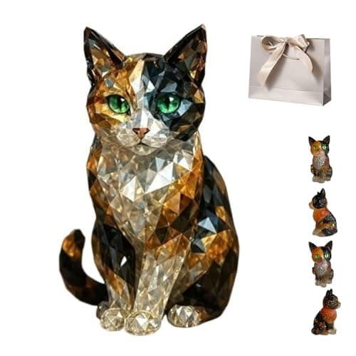 Image of Knubbuf 2025 Crystal Animal Sculptures, Crystal Cat Sculptures, Quality Animal Sculpture, Art Painted Animals Statue, Cats Figurine for Shelf, Desk or Bedside Table (Cat)