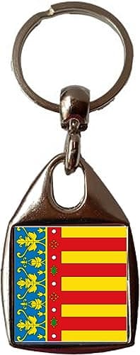 Image of Valencia Spain Luxury Double Sided Square Metal Keyring And Gift Bag