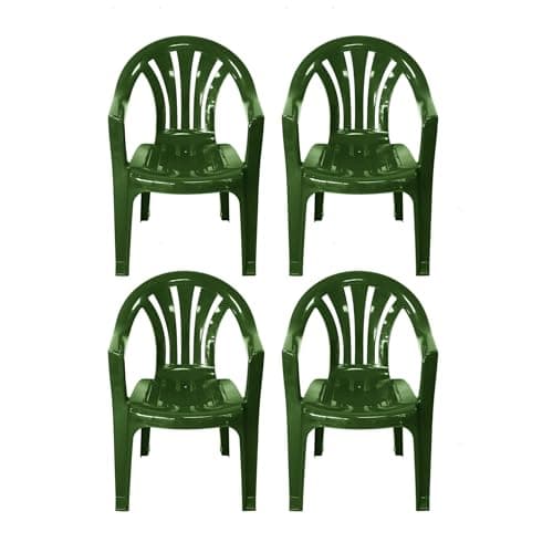 Image of simpahome Stackable Clam Style Back Plastic Garden Chairs - GREEN - Set of 4 Chairs for Indoor or Outdoor Use.