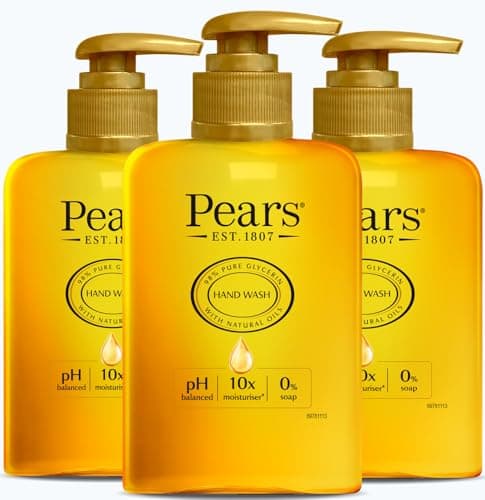 Image of Pears Pure & Gentle Moisturising Liquid Hand Wash - Enriched with Glycerin and Formulated with Natural Oils, 10x More Moisturiser* - Soap-free Cleanser Ideal for Men and Women | 250ml (3 Pack)