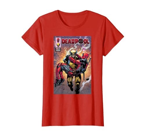 Image of Marvel Deadpool & Wolverine Logan Carrying Wade Comic Cover T-Shirt, Women, Red, XX-Large