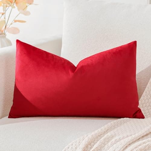 Image of Artscope Luxury Velvet Cushion Covers Decorative Lumbar Pillowcases Soft Solid Cushion Cases for Couch Sofa Bedroom Car Decor 30x50cm Red