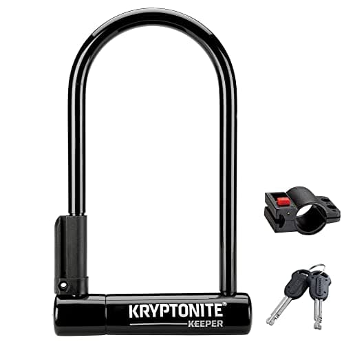 Image of Kryptonite Keeper Standard Bike U-Lock, Heavy Duty Anti-Theft Bicycle U Lock Sold Secure Silver, 12mm Shackle with Mounting Bracket and Keys for Bike, Motorcycle, Scooter, Bicycle, Door, Gate, Fence