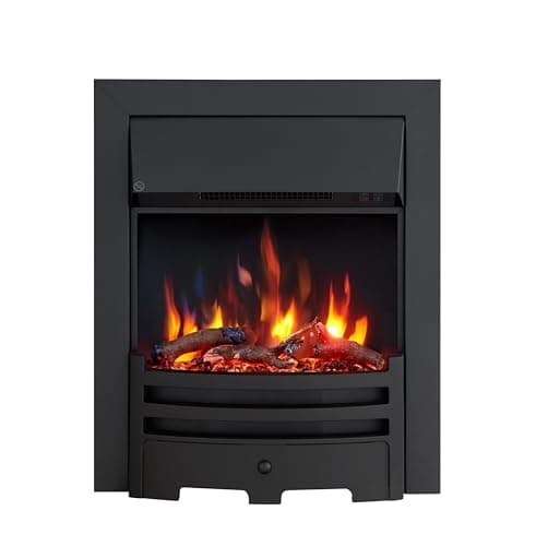 Image of FLAMEKO Verona 16" Electric Fireplace Insert, Logs and Black Chips Included 2kW Heater, Black Trim with Spacer, Bauhaus Fret, 9 Colour Flame Effect, Remote