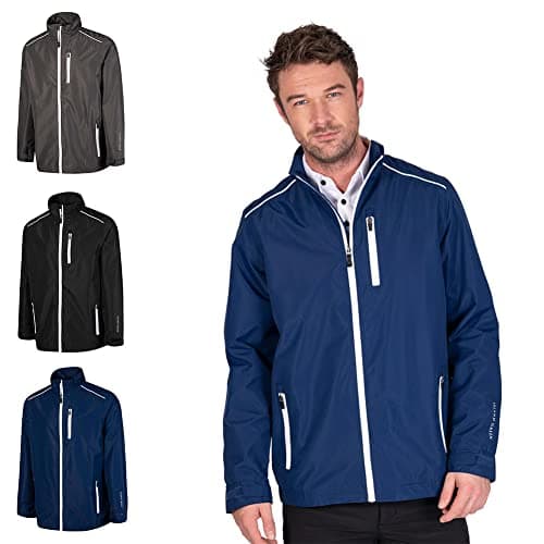 Image of Island GREEN Essentials Mens Golf Full Zip Waterproof Jacket, Navy/White, X-Large