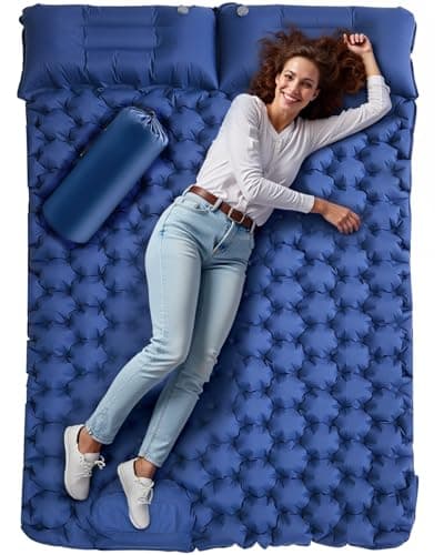 Image of Rantizon Double Camping Mat, Self Inflating Camping Mat Sleeping Mat Camping With Pillow Thicken Foot Press Extra Camp Mattress Double for Outdoor Backpacking Hiking DARK BLUE
