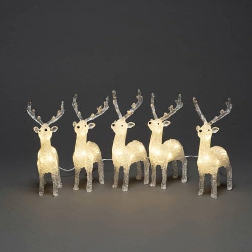 Image of Konstsmide Christmas Outdoor Figures Decoration/Outside Lights LED Acrylic Decoration Five Reindeers/Outdoor Lighting (IP44) / 40 Warm White LEDs/Transparent Cable