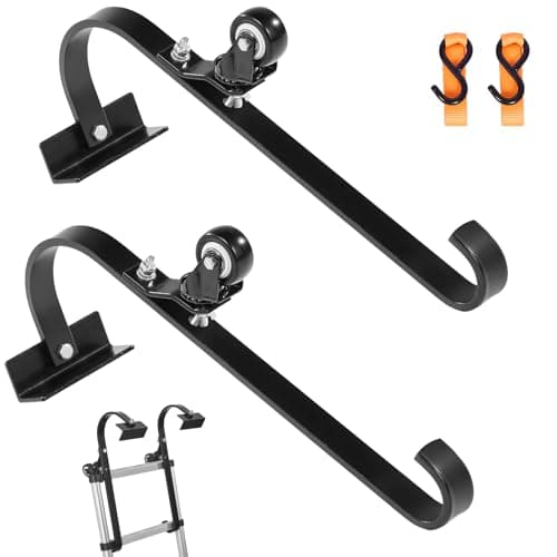 Image of VEVOR Ladder Roof Hook, 2 Pack with Fixed Wheel & Swivel Bar, Wheel Heavy Duty Steel Ladder Stabilizer, Roof Ridge Extension for Damage Prevention, 600 lbs Weight Rating, Easy to Access Steep Roofs
