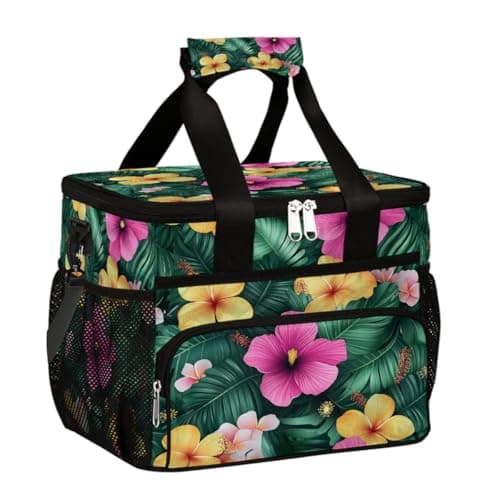 Image of VQUVQV Insulated Lunch Bags Cooler Bag, Tropical Flowers and Leaves Thermal Lunch Tote Box for Men Women, Waterproof Leakproof Cool Bag for Outdoor Beach Camping BBQ Travel