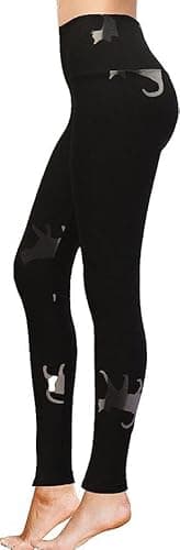 Image of High Waisted Full Length Workout Not See Through Leggings Capri Shorts Soft Stretchy (Black Cat, XXL)