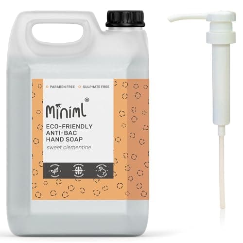 Image of Miniml Antibacterial Hand Wash Soap - 5L Refill and 5L Pump - Natural Clementine Scented Eco Hand and Body Washing Liquid Gel for Soft and Sensitive Friendly Skin Care - 100% Vegan & Cruelty Free