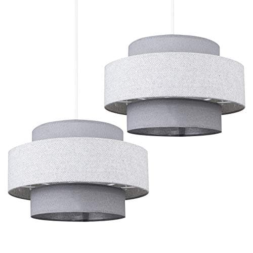 Image of MiniSun | Modern Ceiling Light Shades in a Grey Herringbone Finish | Pendant Lights, Home Décor & Improvement Essential | Set of 2 | 30cm Shade Width