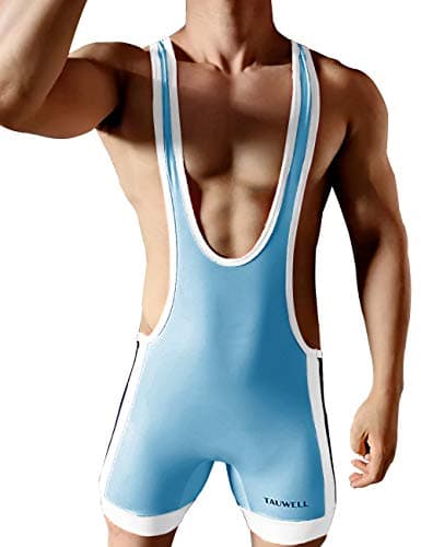 Image of Gymskop Men's Wrestling Singlets Athletic Supporters Slim Fit Sport Bodysuit One Piece Sleeveless Active Training Wrestling Leotard Weightlifting Jumpsuits Light blue M