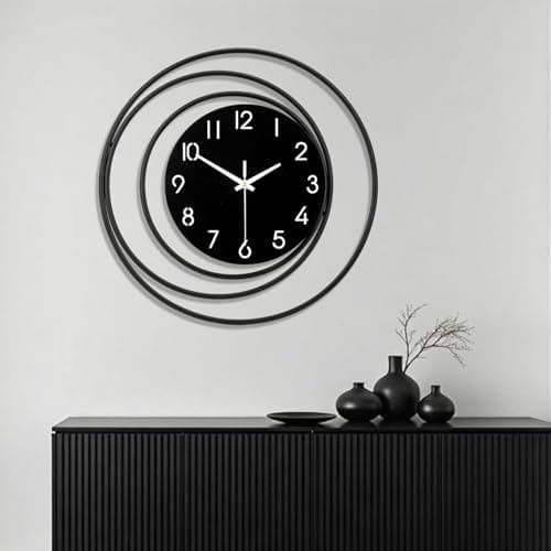 Image of 16inch Decorative Wall Clock, Silent Non-Ticking Quality Quartz Battery Operated, Large Wall Clock for Living Room Kitchen Home Bathroom Bedroom Wall Decor, Black