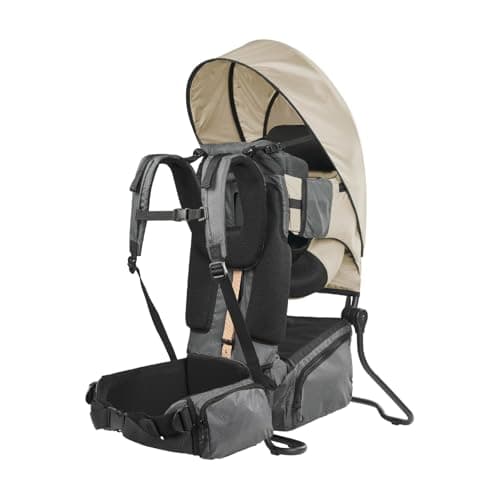Image of Babymoov Hiking Backpack Baby Carrier Moov & Hike + - Ergonomic Toddler Carrier with Adjustable Seat and Padded Headrest, with Sun Canopy & Rain Cover, 10L Storage Bag, Lightweight, Foldable, Dune