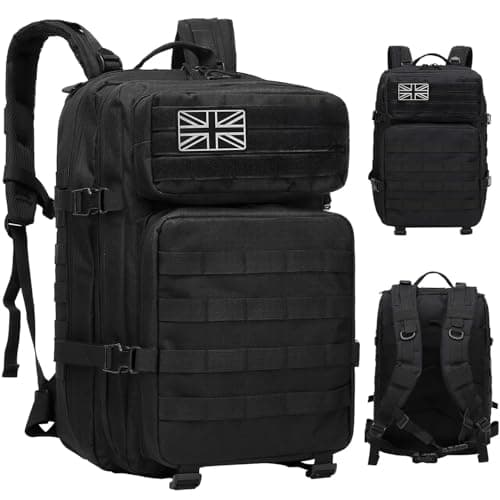 Image of HANWELL 45L Military Tactical Backpack, Molle Army Assault Pack 3 Day Bug Out Bag Rucking Backpack for Outdoor Sports Trekking Hiking Travel Camping Hunting Rucksack with 3 Flag Patches