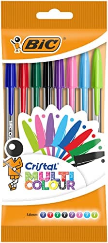 Image of BIC Cristal Ballpoint Pens - Pack of 8 - Assorted Colours (Fashion + Standard) - 1.6 mm Tip with Smooth Writing