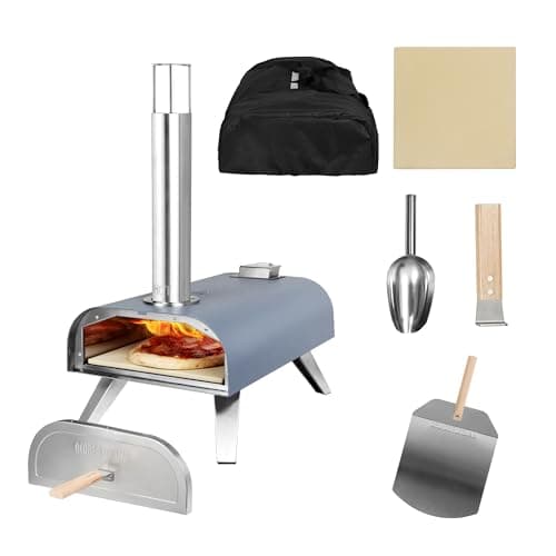 Image of George Foreman Outdoor 12" Wood Pellet Portable Wood Fired Pizza Oven in Grey with Paddle and Carry Bag, BBQ Oven & Smoker, Foldable Legs GFWPPO1GPC