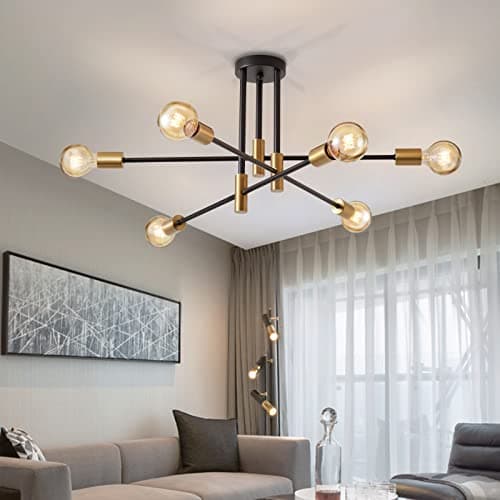 Image of Lightess Chandeliers Ceiling Light Sputnik Chandelier 6 Lights, Black and Gold Metal E27 Pendant Light for Living Room Bedroom Kitchen, Max 40W(Not Include Bulb)