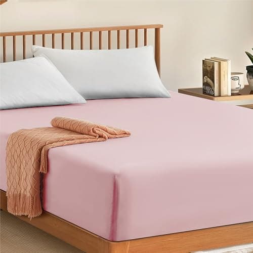 Image of My home store Fitted Sheet 100% Egyptian Cotton 300TC Hotel Quantity 30 cm Fitted Bedsheets (Blush Pink, Double)