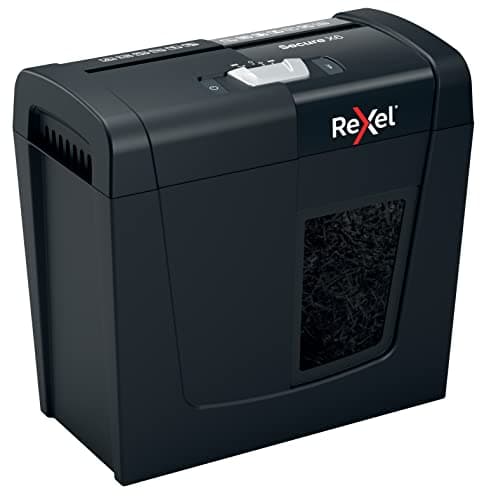 Image of Rexel X6 Cross Cut Paper Shredder, Shreds 7-6 Sheets (70-80 gsm), P4 Security, Home/Home Office, 10 Litre Removable Bin, Quiet and Compact, Secure Range, 2020122, Black
