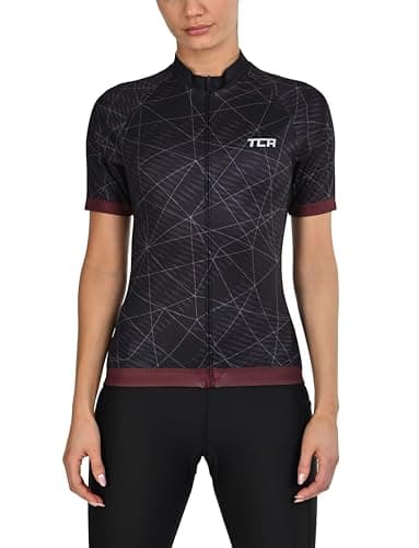 Image of TCA Women's All-Day Cycling Jersey – Lightweight Short Sleeve Bike Shirt - Athletic Fit Bicycle Shirt with 3 Cycling Back Pockets - Black Graphic, L