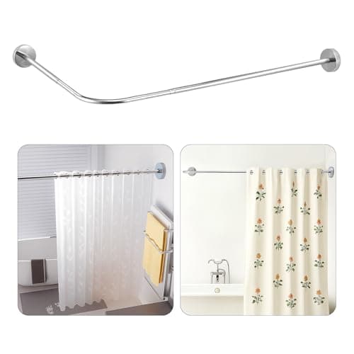 Image of CROWNSHOP Shower Curtain Pole, L Shape (57-135 x 57-213cm) Curved Shower Curtain Rods, Bathtub Rail Extendable Stainless Steel Corner Curtain Rail for Bathroom Fitting Room (57-135 x 57-213cm)