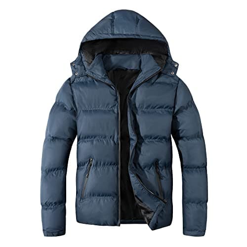 Image of SUNDAY ROSE Puffer Jacket Mens Water-Resistance Quilted Keep Warm Winter Coat with Hood, Dark Blue, Size S