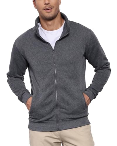 Image of LAOARA Men's Cardigans Full Zip Up Sweatshirt with Pockets No Hood Zipper Jumper Lightweight Tops Grey M