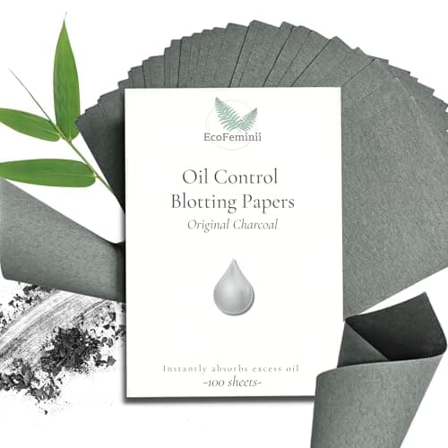 Image of EcoFeminii Charcoal Oil Blotting Papers (100 Large Sheets) - Max Absorbency Sheets for Face & T-Zone, Instant Matte Shine Control