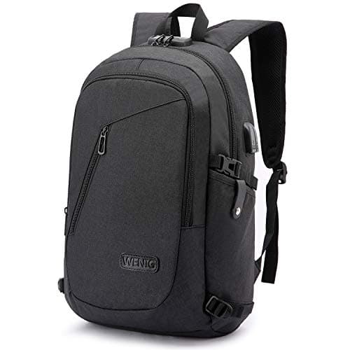 Image of WENIG Anti-Theft Laptop Backpack,Business Travel Backpack Bag with USB Charging Port Lock,Water Resistant College School Computer Rucksack Work Backpack for Mens Womens Fits 15.6 Inch Laptop-Black