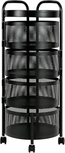Image of HYGRAD BUILT TO SURVIVE 4/5 - Tier Round Multi Layer Rotating Storage Cart Detachable Kitchen Bathroom Trolley Shelf – Vegetable,Fruit Storage Basket With 360° Wheels - Black (4 - Tier)