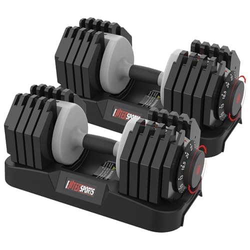 Image of EnterSports 27KGx2 Adjustable Dumbbells, 10 Dumbbell Weights Levels(2-27kg) for Space-Saving, Anti-Slip Handle with Safety Locking Mechanism, Home Gym Strength Training Equipment for Full Bodybuilding