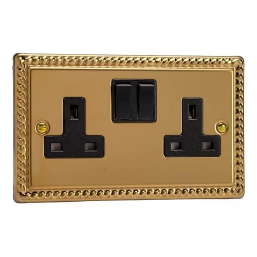 Image of Varilight - 2 Gang 13 Amp Double Switched Socket Georgian Brass - XG5B