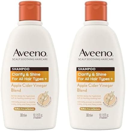 Image of Aveeno Clarify and Shine Apple Cider Vinegar Scalp Soothing Shampoo for all Hair Types 300ml (Pack of 2)
