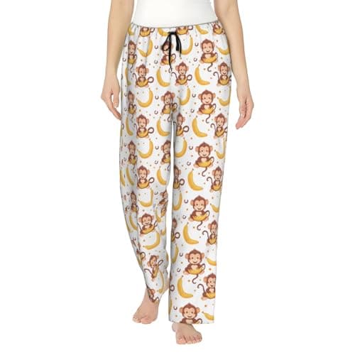 Image of Buewutiry Pajama Pants Women, Cute Banana Monkey Print Soft Comfy Pj Bottoms Sleep Lounge Pants With Pockets, Black, Medium