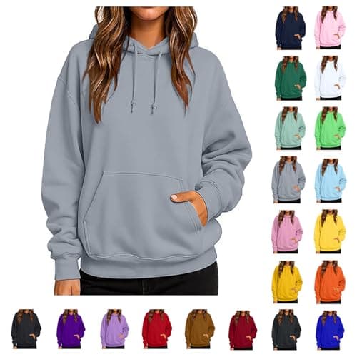 Image of Oversized Sweatshirt Women 2026 Fashion Solid Color Fleece Hoodies Pullover Sweaters For Women Hooded Sweatshirt Long Sleeve Top With Pockets Fall And Winter Hoodies Plus Size Grey 4XL