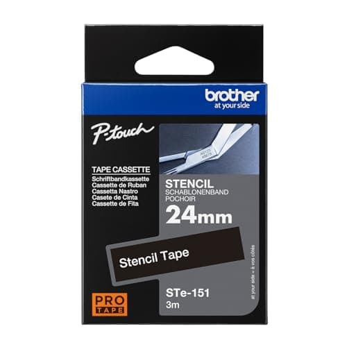 Image of Brother STe-151 Labelling Tape Cassette, 24 mm (W) x 3 m (L), Stencil Tape, Brother Genuine Supplies, Black on White