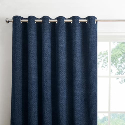 Image of HORIMOTE HOME Luxury Stonewashed Chenille Eyelet Blackout Curtains 66x54 Inch (2 Panels) - Navy Blue Thermal Curtains,Heavy Duty Drapes Set for Living Room, bedroom