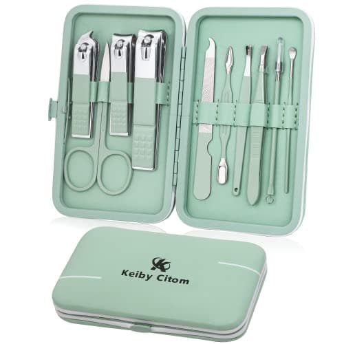 Image of Manicure Set 10pcs Professional Nail Clippers Kit Pedicure Care Tools-Stainless Steel Grooming Tools for Travel (Green)