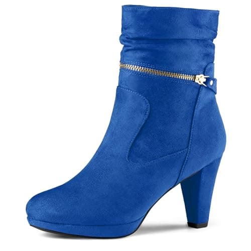 Image of Allegra K Women's Ankle Zip Platform High Heel Mid Calf Boots Royal Blue 5 UK/Label Size 7.5 US