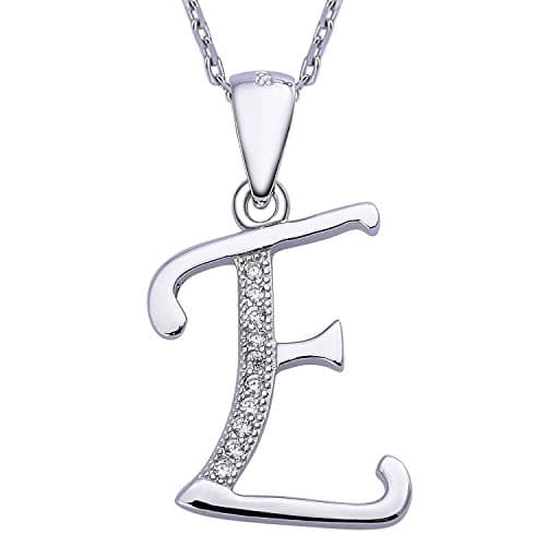 Image of VIKI LYNN Initial Pendant E 925 Sterling Silver Letter Necklace with Cubic Zirconia Personalised Gifts for Women Ladies