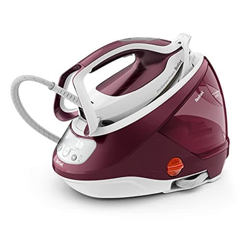 Image of Tefal High Pressure Steam Generator Iron, 135g/min Steam Output, Non-Stick Durilium Soleplate, 540g/min Steam Boost, 7.5-Pump Bars with Pro Express Protect Technology, White & Burgundy, (GV9220)
