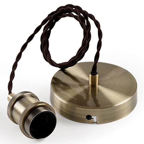 Image of COZZY Vintage Ceiling Pendant Light Fitting, Brown Twisted Braided Flex,E27 Lamp Holder Suspended Pendant Light Fitting Kit-Antique Brass