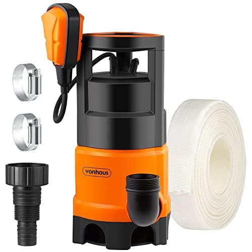 Image of VonHaus Submersible Water Pump with 8m Hose (400W) - Includes Jubilee Clips - Drain Dirty or Clean Water from Pond, Swimming Pool, Hot Tub, Flooded Cellar - with Float Switch & Hose Connector