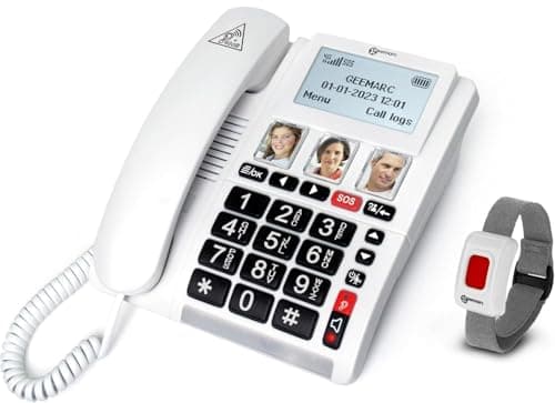 Image of Geemarc CL9000 - SIM Card Desktop Home Phone Corded- Emergency Response Telephone with Amplified Receiving Volume and Photo Memories - UK Version
