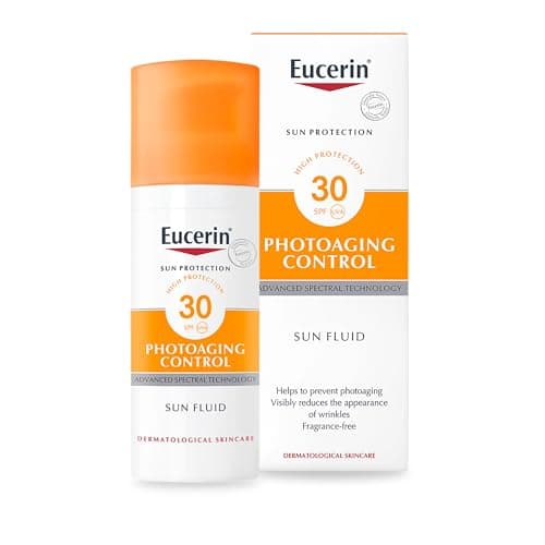 Image of Eucerin Photoageing Control Sun Fluid SPF 30 50ml, Advanced Protection from Sun-Induced Photoageing and Wrinkles, Facial Anti-Age Sunscreen with UV Filter and Hyaluronic Acid