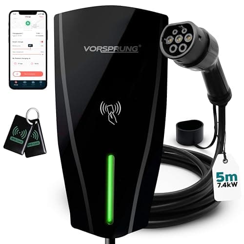Image of VORSPRUNG® Alpha Max 7.4kW EV Charger | WiFi, Ethernet & RFID | Type 2 | Tethered | Single Phase | Solar Charging | Home EV Charger | IP65, 5m Cable, Variable Power, PEN Protection | 3 Year Warranty