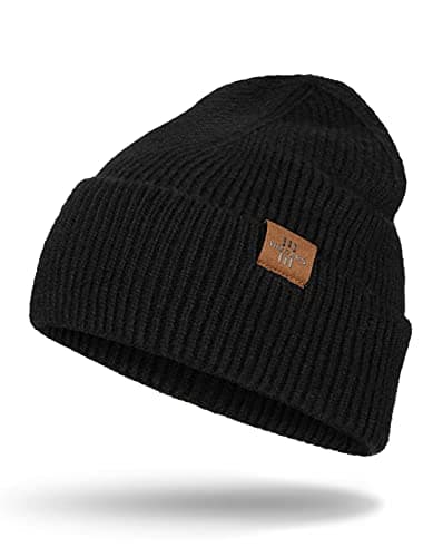 Image of Wmcaps Knit Beanie for Men, Stretchy Soft Warm Daily Cuffed Winter Hats, Unisex Comfortable Wooly Beanie Gifts for Men/Him/Dad, Black