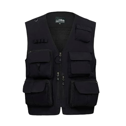 Image of LBL Men's Fishing Vest Outdoor Work Safari Travel Vest Multi Pockets Waistcoat Camping Hunting Photography Outerwear Gilet MG8898 Black XXL
